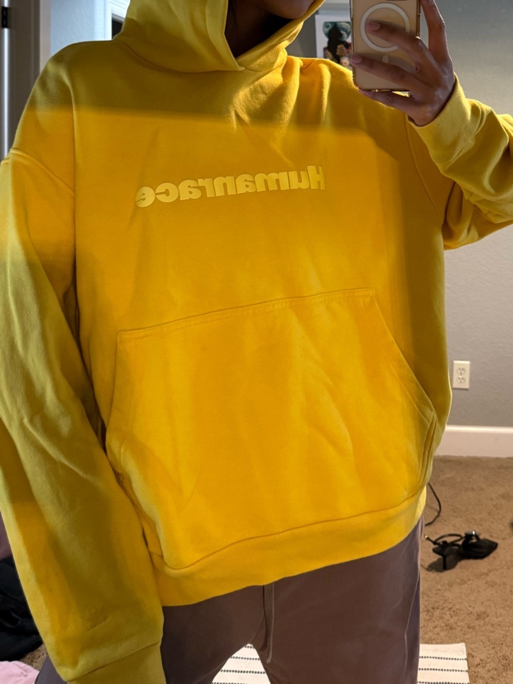 adidas Yellow Hooded Sweatshirt with Front Kangaroo Pocket